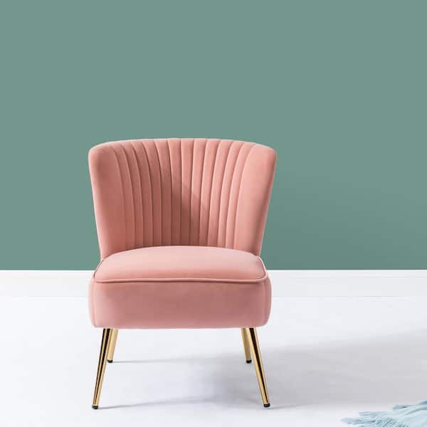 JAYDEN CREATION Monica Modern Pink Velvet Comfy Living Room Side Chair with Golden Metal Legs