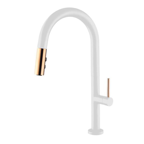 HOMLUX Single-Handle Pull-Down Sprayer Kitchen Faucet with High-Arc Spout in White/Copper