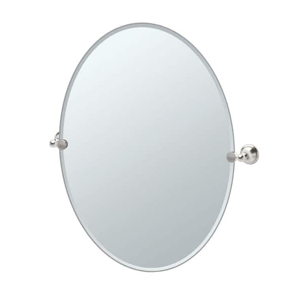 Gatco Laurel 24 in. W x 32 in. H Frameless Oval Beveled Edge Bathroom Vanity Mirror in Satin Nickel