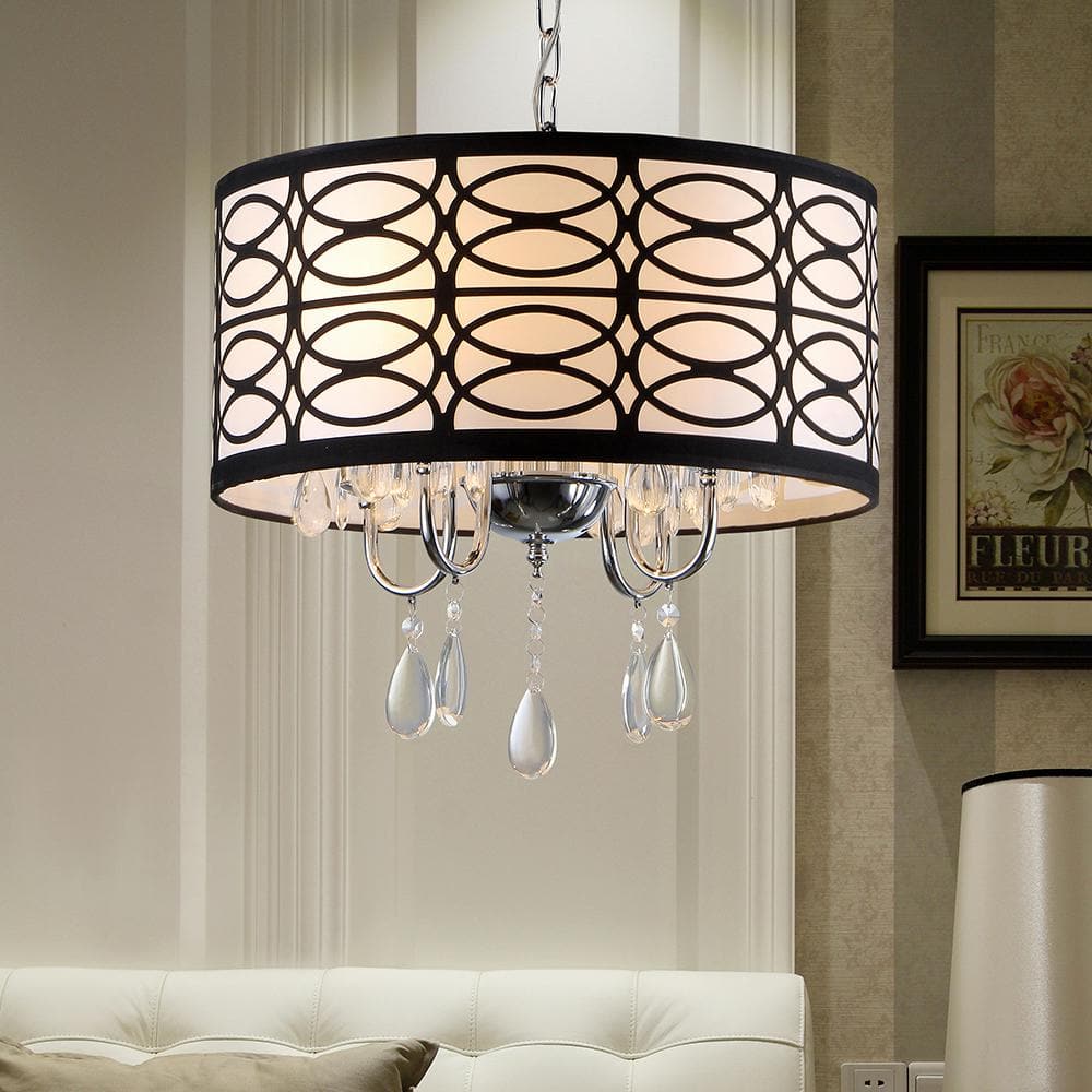 Roxanne 18" Chrome Drum Chandelier with Clear Glass Accents