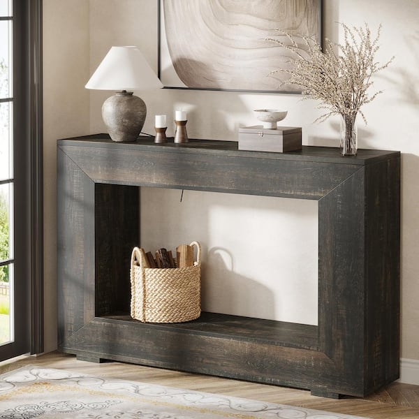 BYBLIGHT Turrella 47 in. Dark Gray Rectangle MDF Console Table with Storage, Accent Table for Living Room, Entrance, Hallway