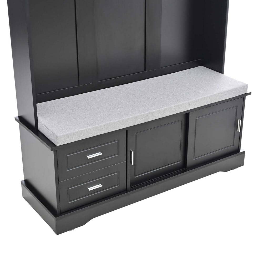 Black MDF Hall Tree with Storage and Hooks