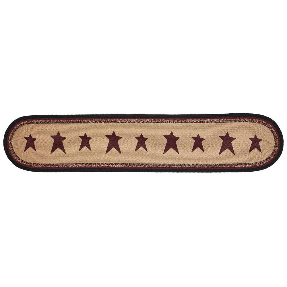 Rustic Patriotic Braided Cotton Table Runner with Stars, 12x60