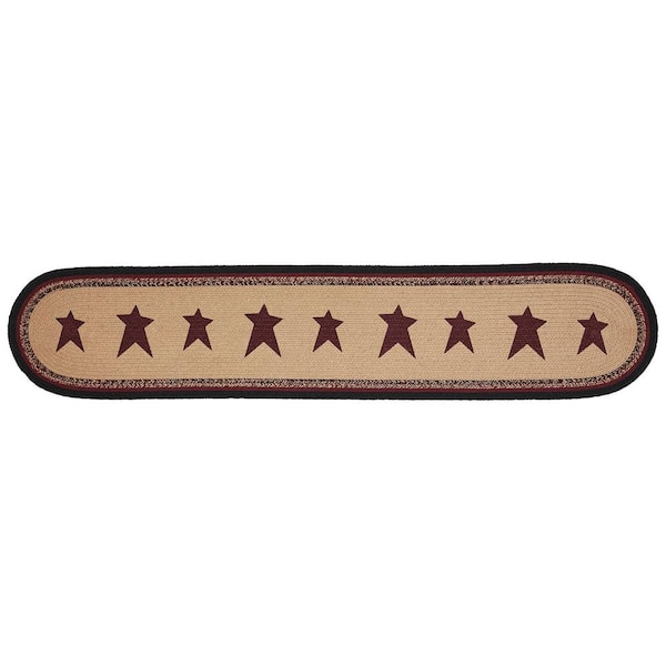 VHC Brands Connell 12 in. W x 60 in. L Burgundy Geometric Stars Cotton Blend Oval Table Runner