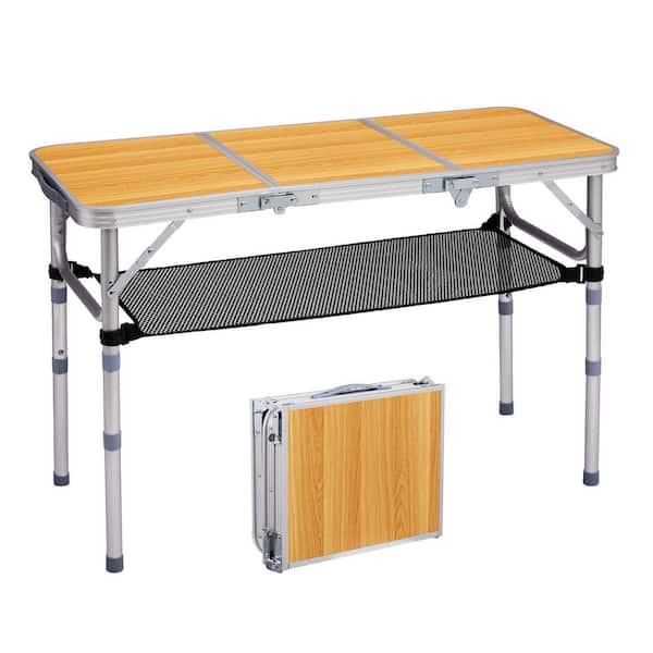 35.6 in. Brown Rectangle Aluminum Picnic Tables with Mesh Storage Bag