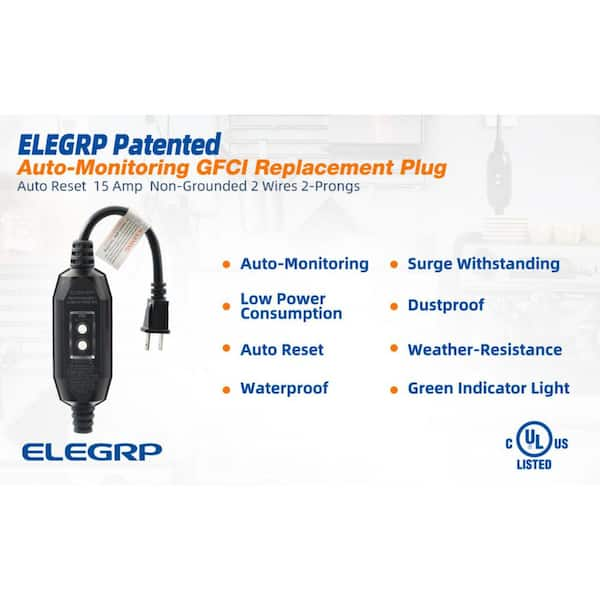 ELEGRP 2 ft. 15 Amp In-Line Self-Test Automatic Reset Portable GFCI Plug with 3-Outlet Cord, Yellow