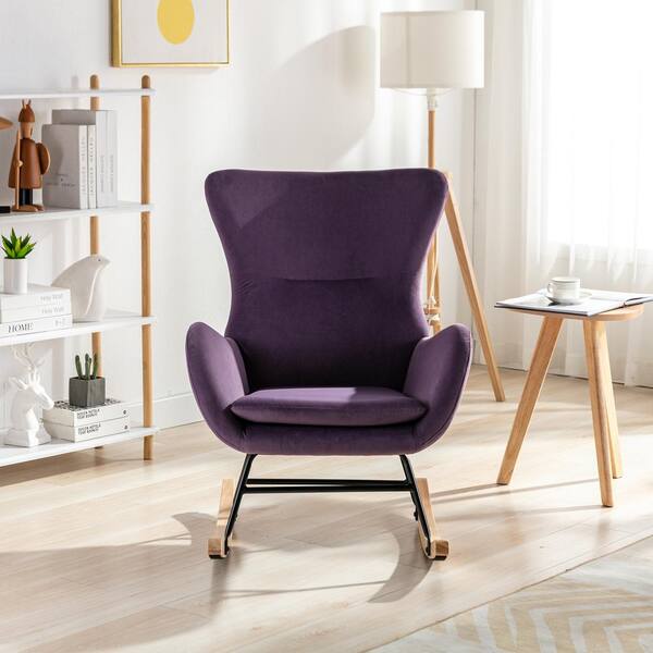LY S Collection Purple Velvet Fabric Padded Seat Rocking Chair