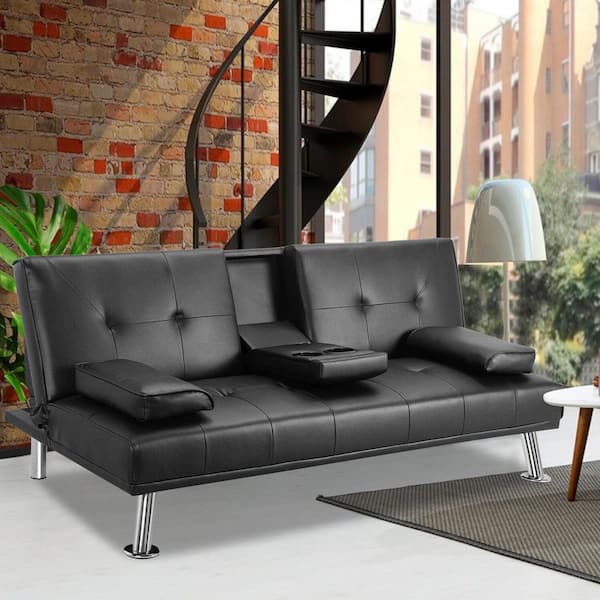 Westsky 71 Modern Fabric Convertible Memory Foam Futon Couch Bed, Folding Sleeper Twin Dark Gray Sofa Furniture for Home