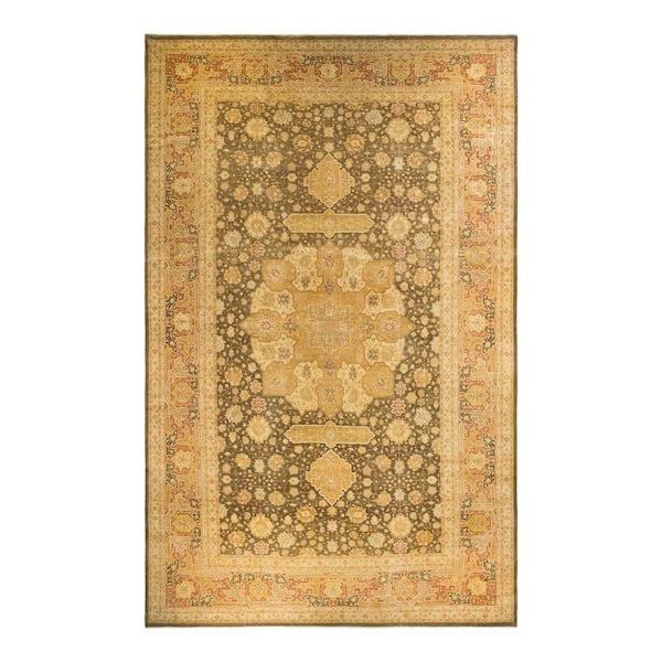 Mogul 12 ft. x 18 ft. Green Oriental Wool Indoor Area Rug