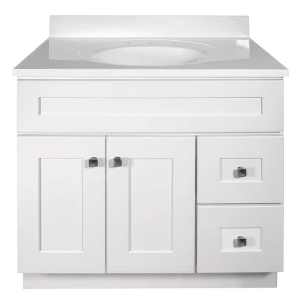 Brookings 37 in. Single Sink Widespread Freestanding White Bath Vanity with White Cultured Marble Top Assembled