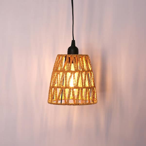 15FT Jute Rope Pendant Light Lamp, Switch, with LED Bulbs and Lamp