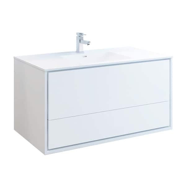 Fresca Catania 48 in. Modern Wall Hung Bath Vanity in Glossy White with Vanity Top in White with White Basin