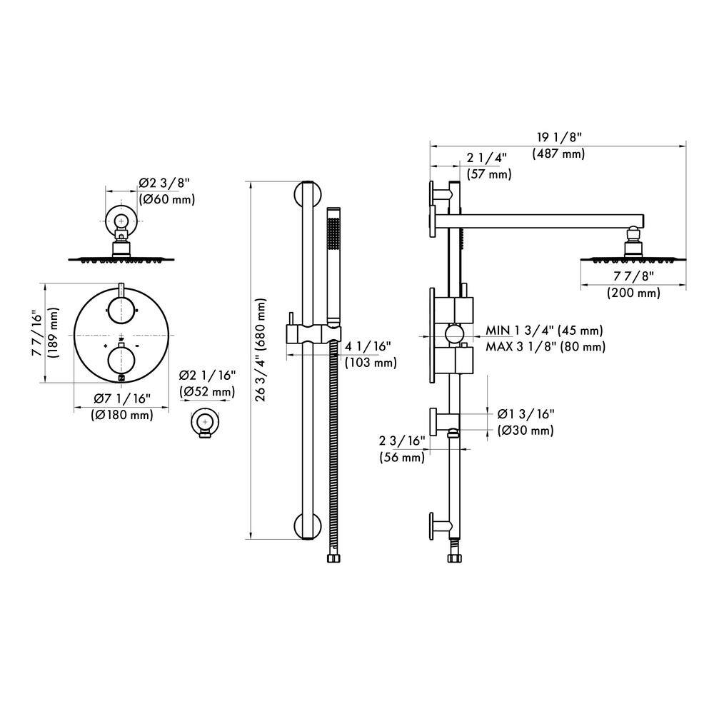 Matte Black Adjustable Height Thermostatic Shower System with Handheld