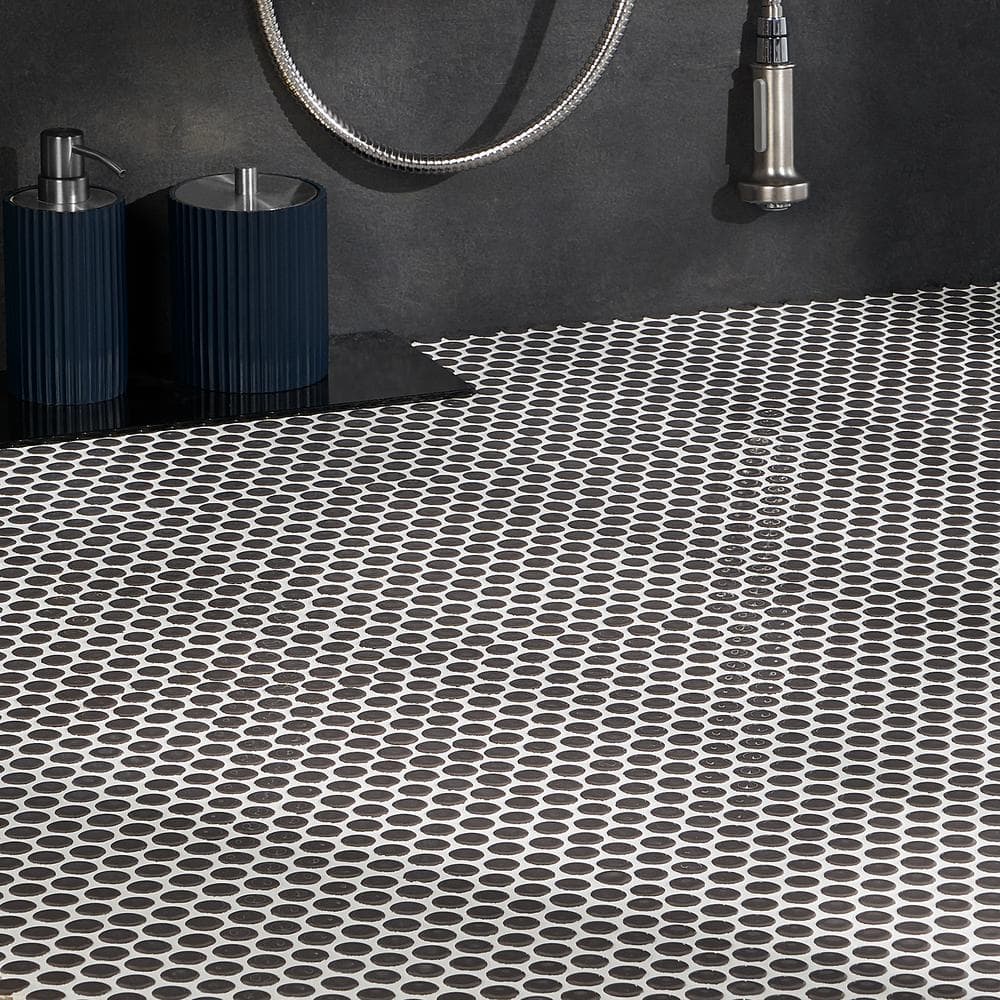 Charcoal Penny Round Ceramic Mosaic Tile Sheet for Floor and Wall