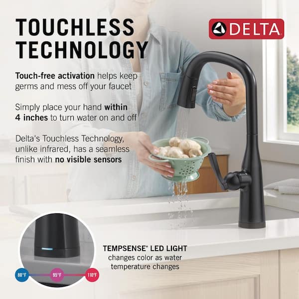 Stryke Touch/Touchless Matte Black 17.25 in. H Pull Down Sprayer Kitchen Faucet with 360° Spout Swivel