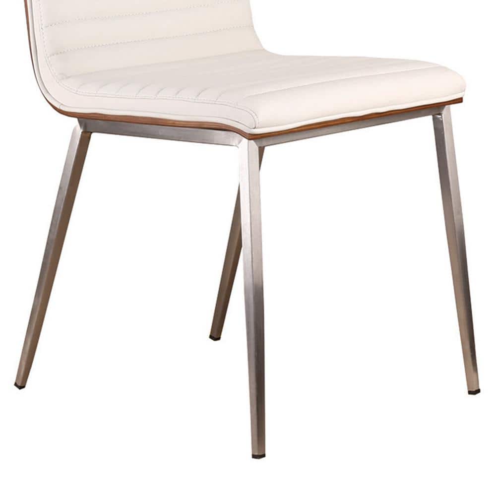 White Faux Leather and Stainless Steel Dining Chair Set