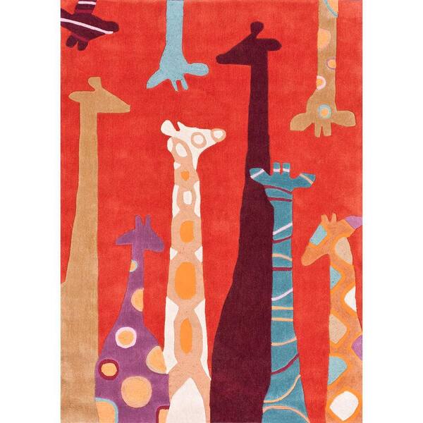 Nuloom Colorful Giraffes Playmat Red 5, Giraffe Area Rug
