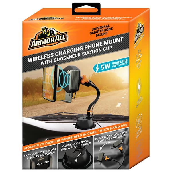Armor All Wireless Charging Phone Mount With Gooseneck Suction Cup, Cable Included