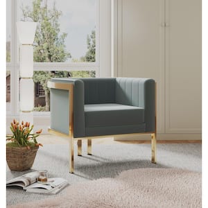 Paramount Warm Grey and Polished Brass Velvet Accent Armchair (Set of 2)