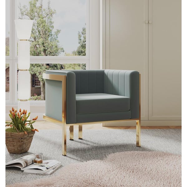 Paramount Modern Warm Grey and Polished Brass Velvet Upholstered Accent Armchair (Set of 2)