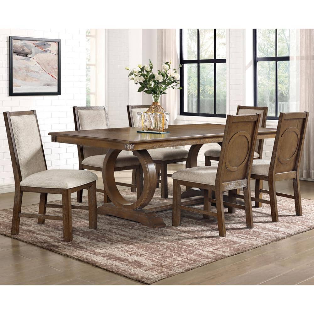 Furniture of America Addicus Farmhouse 7-Piece Rectangle Rustic Oak and ...
