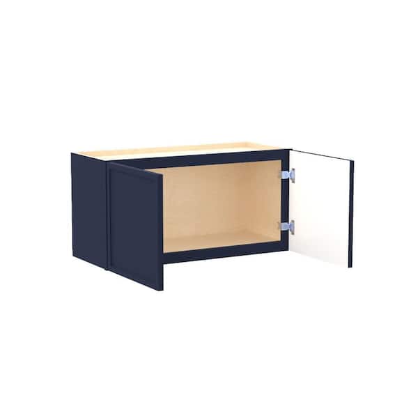 Home Decorators Collection Franklin 30 in. W x 12 in. D x 15 in. H Assembled Plywood Wall Bridge Kitchen Cabinet in Vessel Blue with Soft Close
