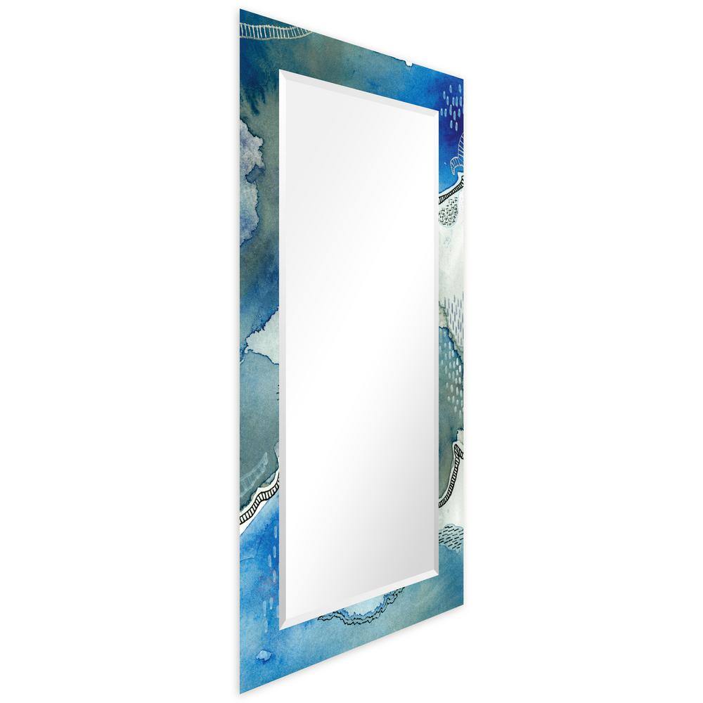 54" x 28" Blue Abstract Frameless Tempered Glass Wall Mirror
