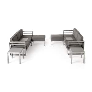 Cape Coral Silver 6-Piece Aluminum Patio Conversation Sectional Seating Set with Khaki Cushions