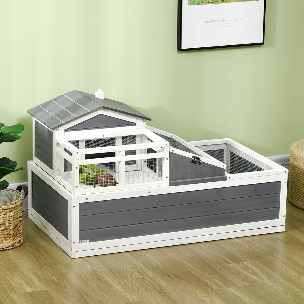 Storm Gray Wooden 3-Room Tortoise Habitat with Balcony