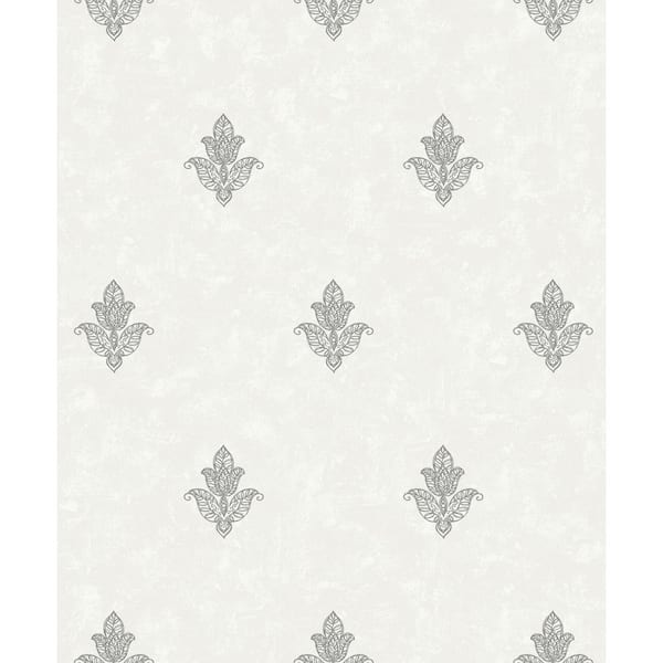 Unbranded Emporium Collection Cream and Silver Mehndi Motif Embossed Metallic Finish Non-Pasted Non-Woven Paper Wallpaper Roll
