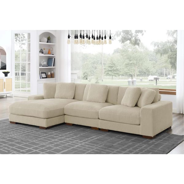 Monland 125 in. Square Arm Polyester Corduroy Upholstery L-Shaped Chaise Deep-Seated Oversized 2-Pieces Sectional Sofa in. Beige