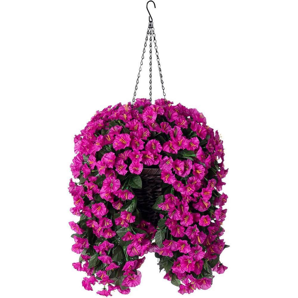 19.7 in. Fuchsia Outdoor Artificial Flowers Morning Glory in Brown