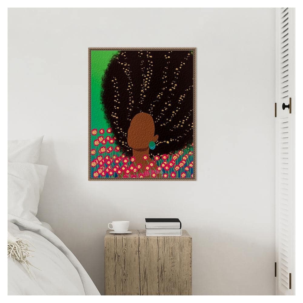 Amanti Art 23"x28" Dreamer with Flowers in Her Hair by Lorintheory Framed Canvas Wall Art Print Bronze: Ethereal Woman Canvas