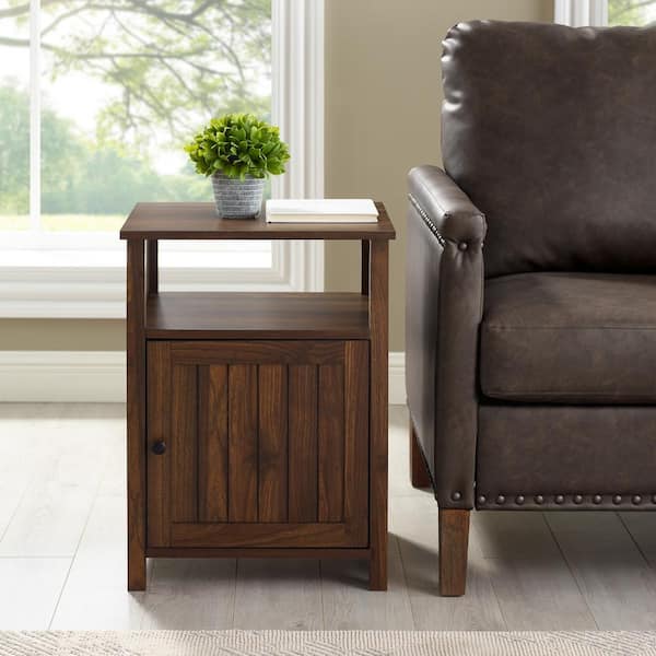 Welwick Designs Dark Walnut Modern End Table With Open Shelf and 1-Door