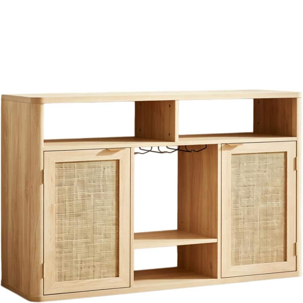 16 in. D x 47.2 in. W x 33 in. H Natural Wood Rattan Wine Cabinet with 2 Doors, Boho Liquor Cabinet with Wine Racks price history on PriceWatchPro