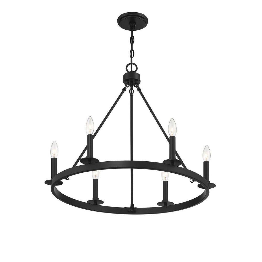 Elegant Matte Black 6-Light Wagon Wheel Chandelier