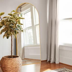 24 in. W. x 71 in. H Large Metal Gold Standing Mirror Arched Full Length Mirror Aluminum Framed Wall Mounted Mirror