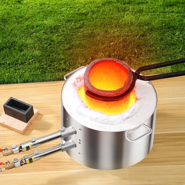 Propane Melting Furnace Kit, 16KG/35lbs Gas Metal Melting Furnace Kit, Dual Burner Foundry Home Kiln with Crucibles