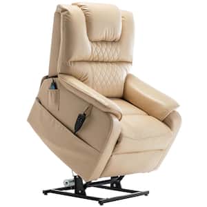 Beige Faux Leather Standard (No Motion) Recliner with Power Lift