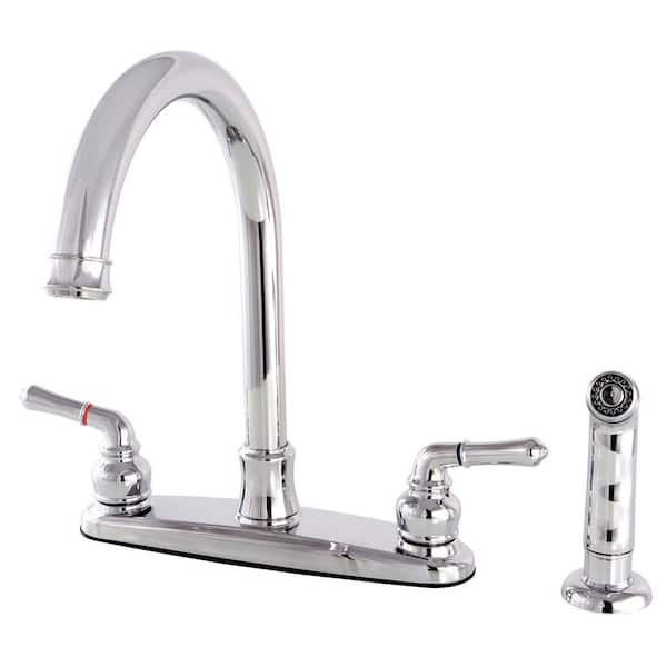 Kingston Brass Naples 2-Handle Deck Mount Centerset Kitchen Faucets with Side Sprayer in Polished Chrome