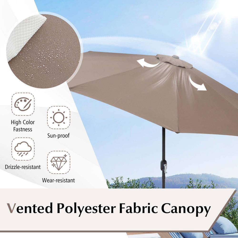 Tan 10ft Hexagon Steel Frame Patio Umbrella with Crank Lift