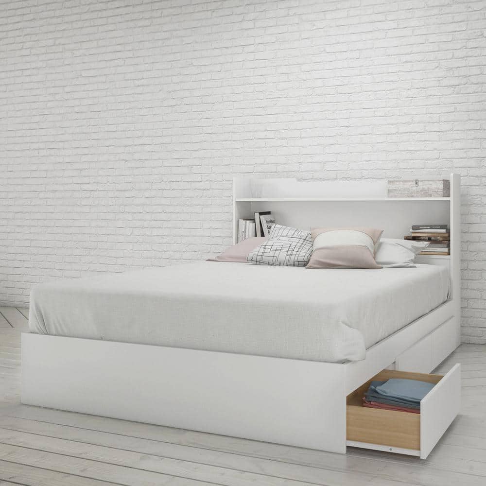 Nexera Aura White Full Size 3Drawer Storage Bed and Storage Headboard