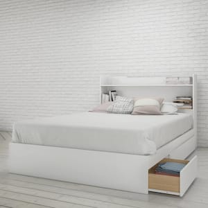Aura White Full Size 3-Drawer Storage Bed and Storage Headboard