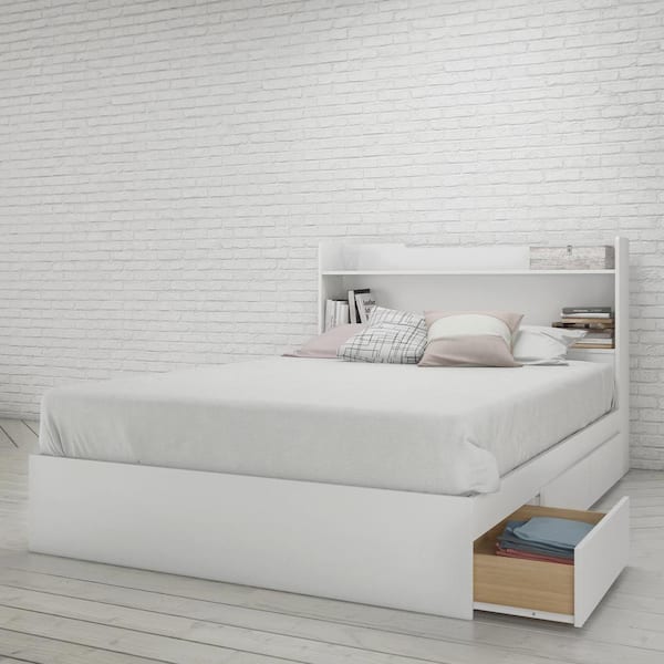Nexera Aura White Full Size 3-Drawer Storage Bed and Storage Headboard