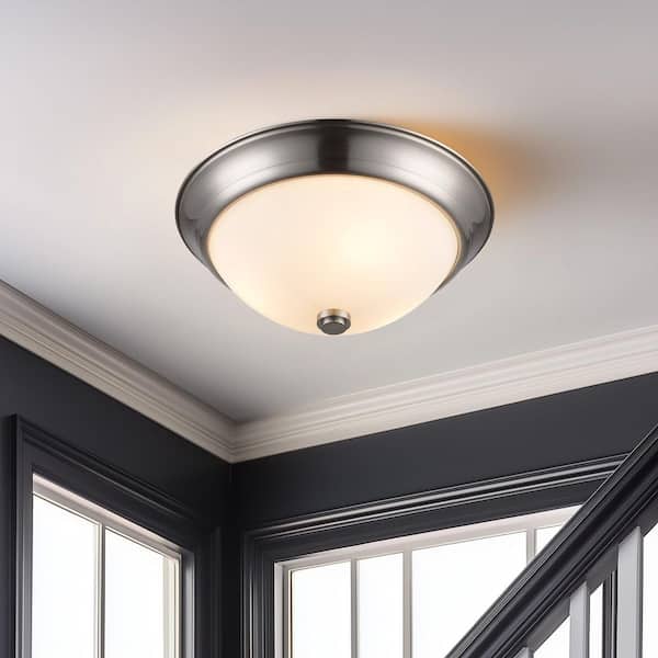 Bel Air Lighting Mod Pod 15 in. 3-Light Brushed Nickel Flush Mount Ceiling Light Fixture with Frosted Glass Shade