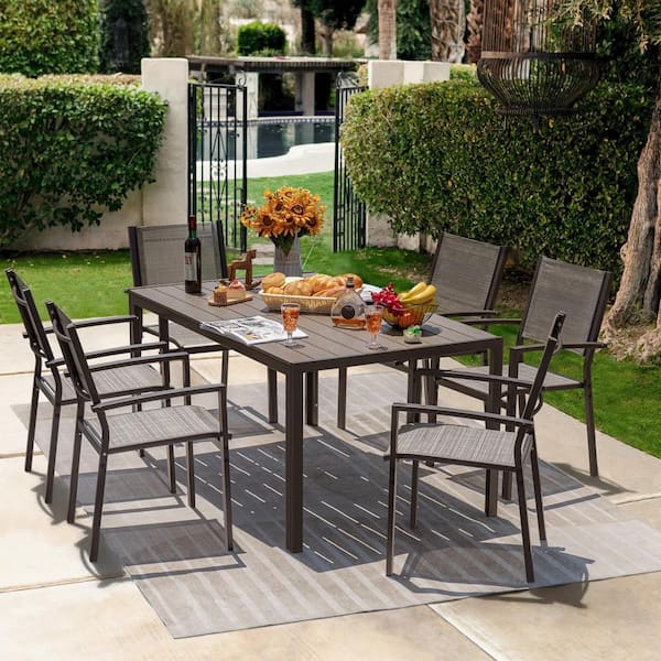Tozey Alfresco Gray 7-Piece Metal Rectangle Outdoor Dining Set