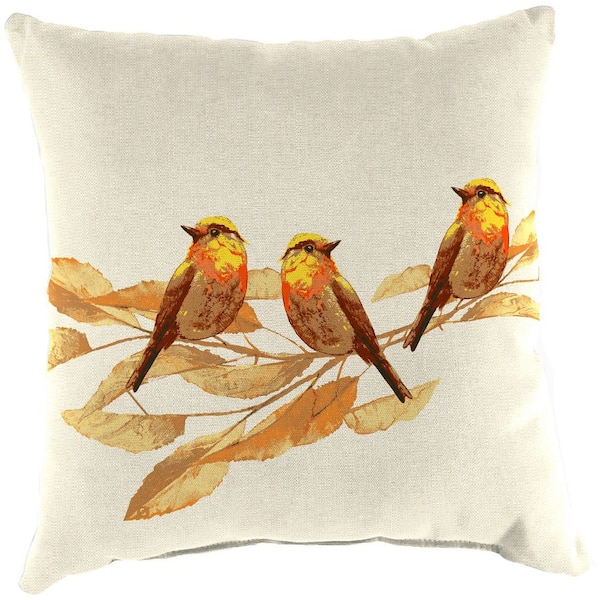 Jordan Manufacturing 16 in. L x 16 in. W x 4 in. T Square Outdoor Throw Pillow in Autumn Birds