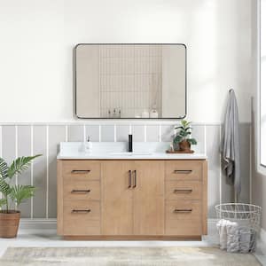 San 60 in.W x 22 in.D x 33.8 in.H Single Sink Bath Vanity in Fir Wood Brown with White Composite Stone Top