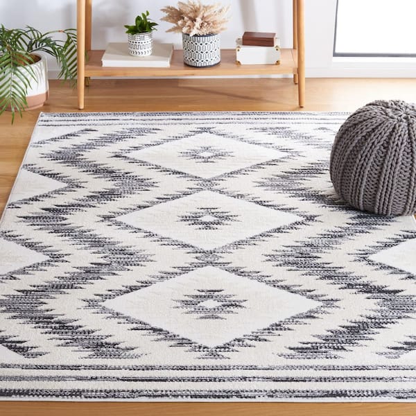 Alamo 7 ft. x 7 ft. Ivory/Charcoal Aztec Diamond Square Area Rug