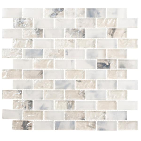Zalo Vapor White/Blue 4.5 in. x 8.25 in. Textured Glass Brick Joint Mosaic Tile Sample